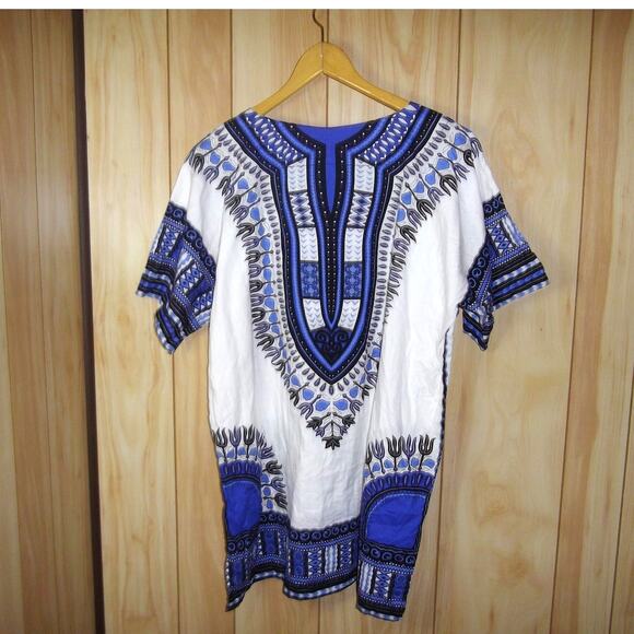 Dashiki African Style Round Neck Short Sleeve Long Top Unisex L - Picture 2 of 3